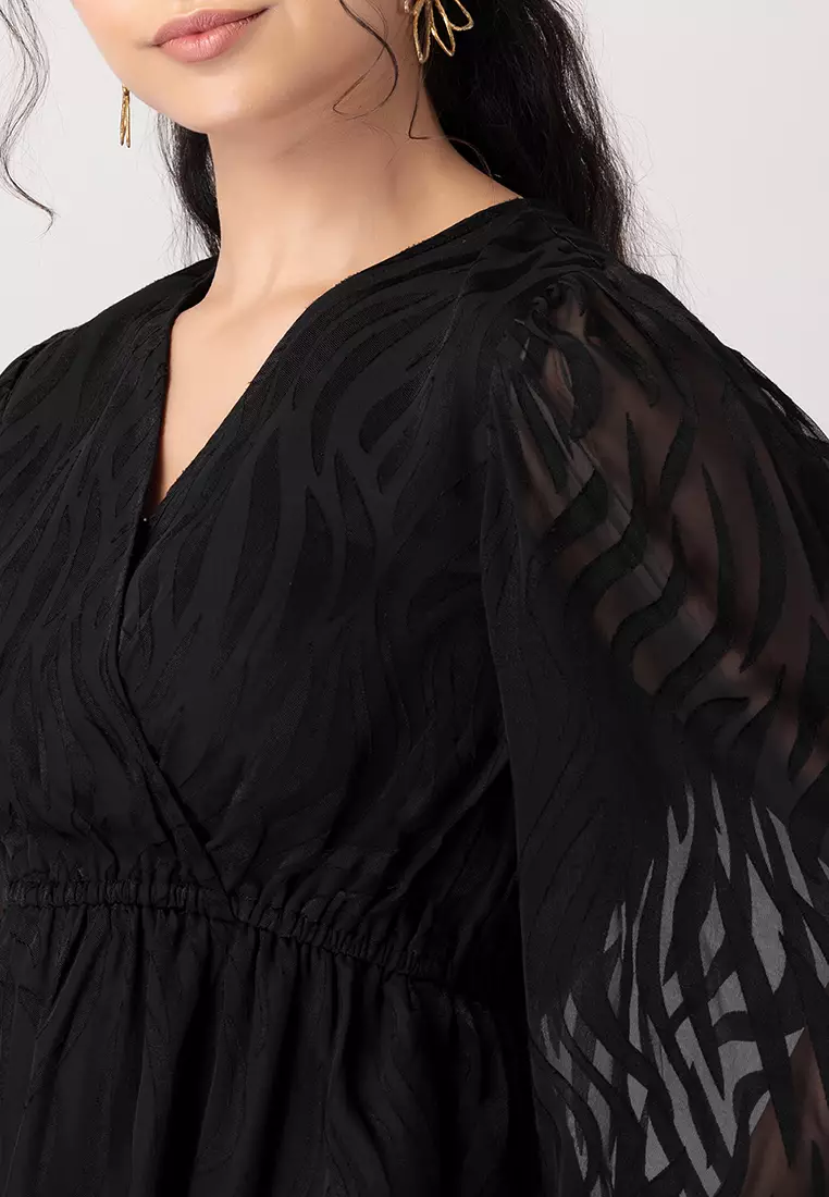 Black Peplum Wrap Top And Trousers Co-ord Set