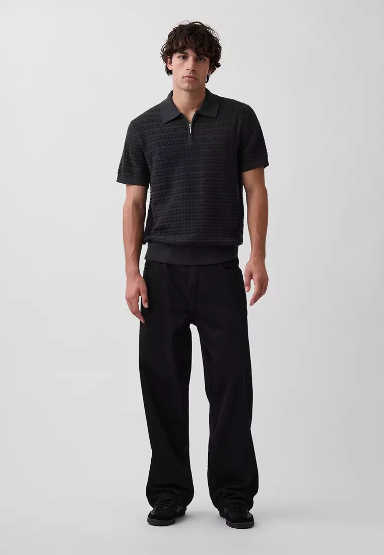 Textured Zip Sweater Polo Shirt
