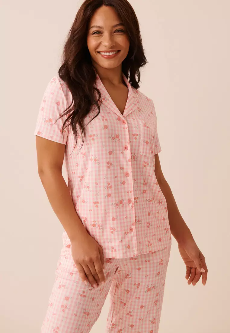 Floral Gingham Print Super Soft Button-down Shirt