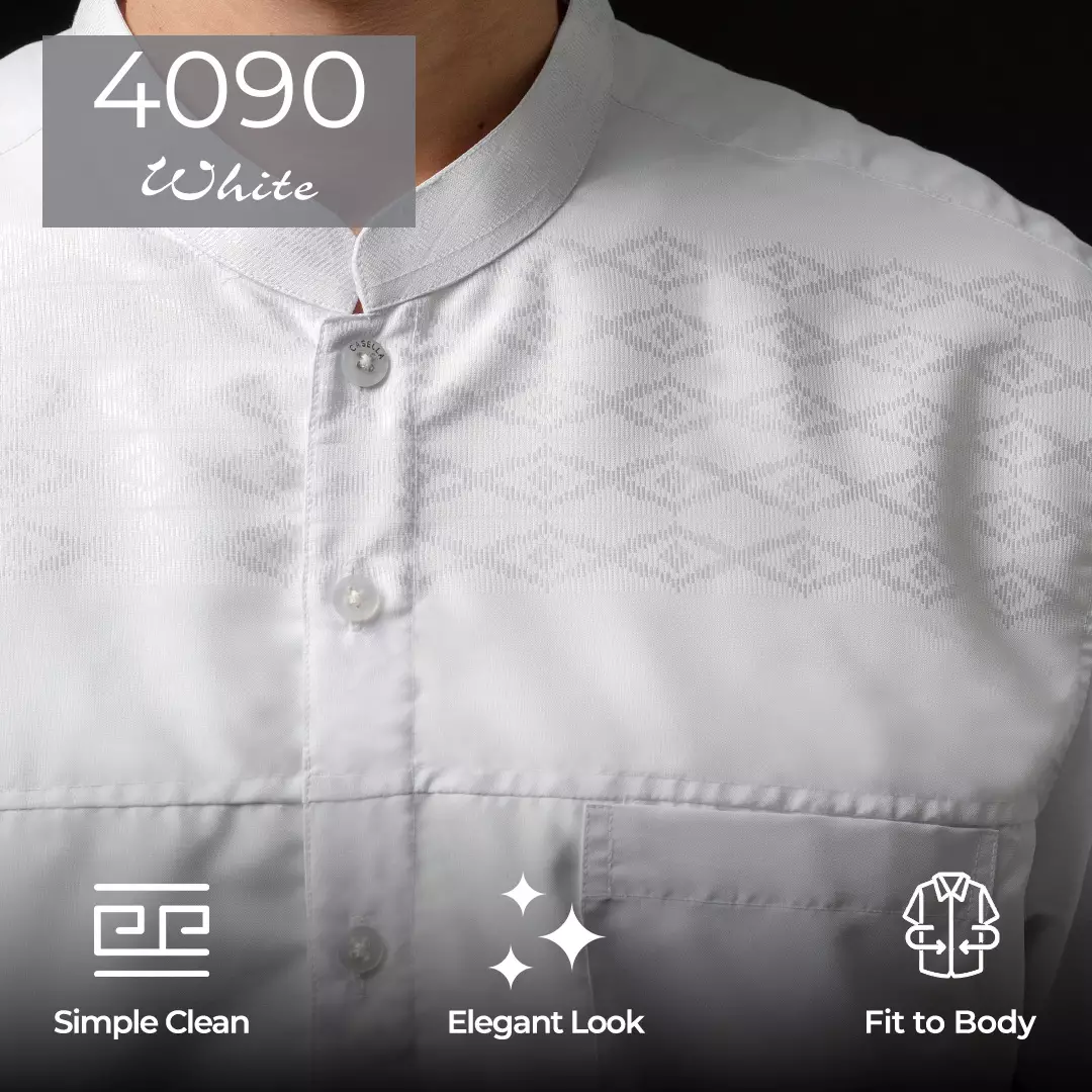 Casella Baju Koko Pria Lengan Pendek Premium Horizontal White | Koko Elegant Ismail Lengan Pendek 4090 White