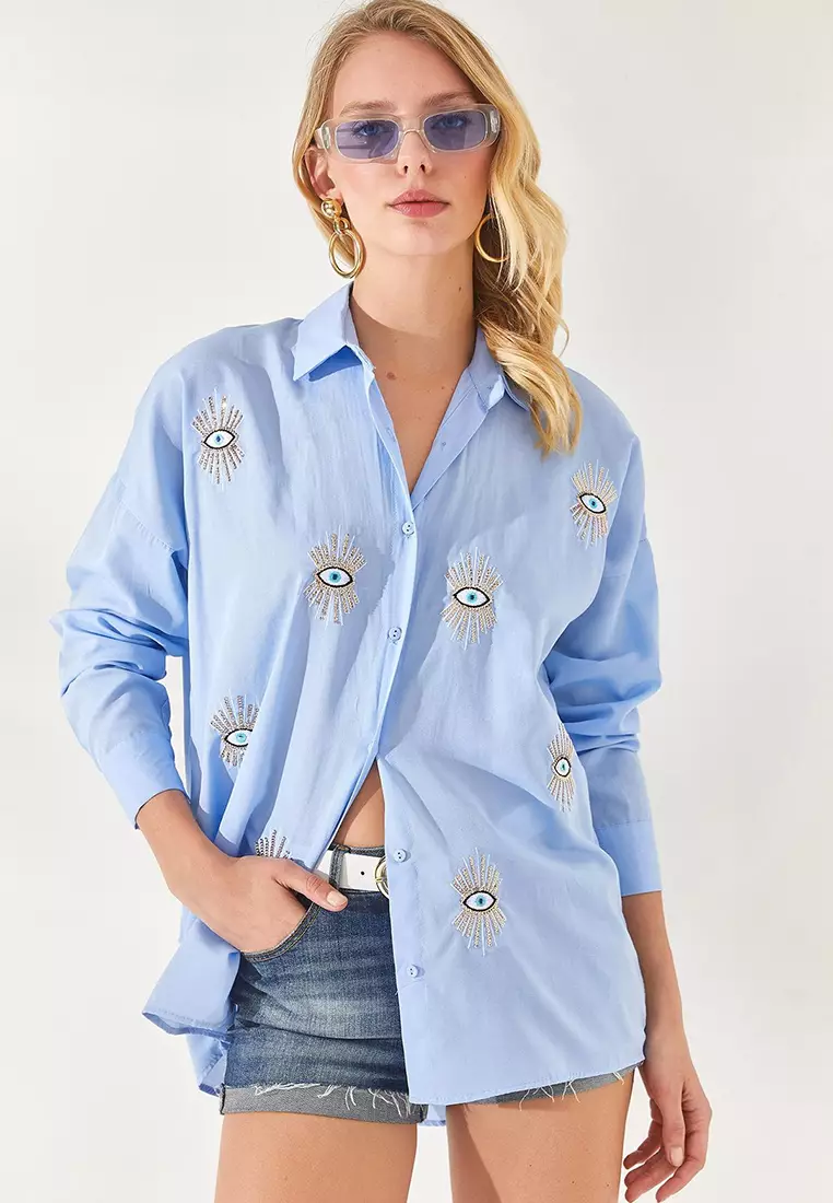 Cotton Sequin Boyfriend Shirt