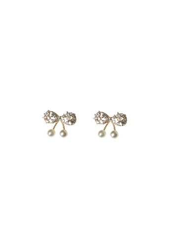 ZITIQUE gold Women's French Style Bowknot Pearls Earrings - Gold 03EBBAC0C8EE64GS_1