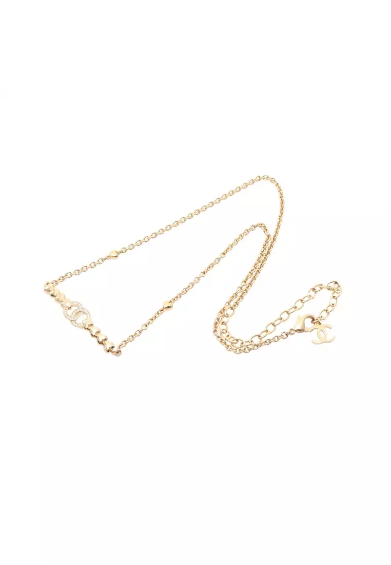 Pre-Loved Chanel coco mark heart necklace GP Rhinestone gold clear B23P