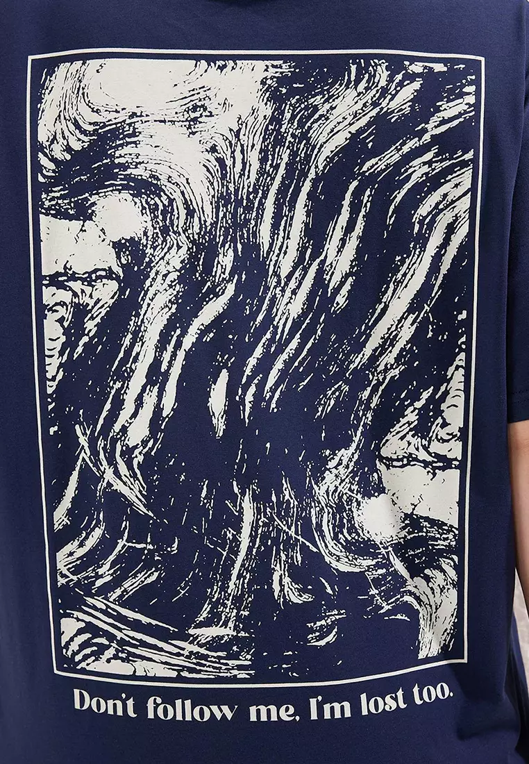 Navy Blue Back Printed Large Size T-Shirt Tbbss25Bf00081