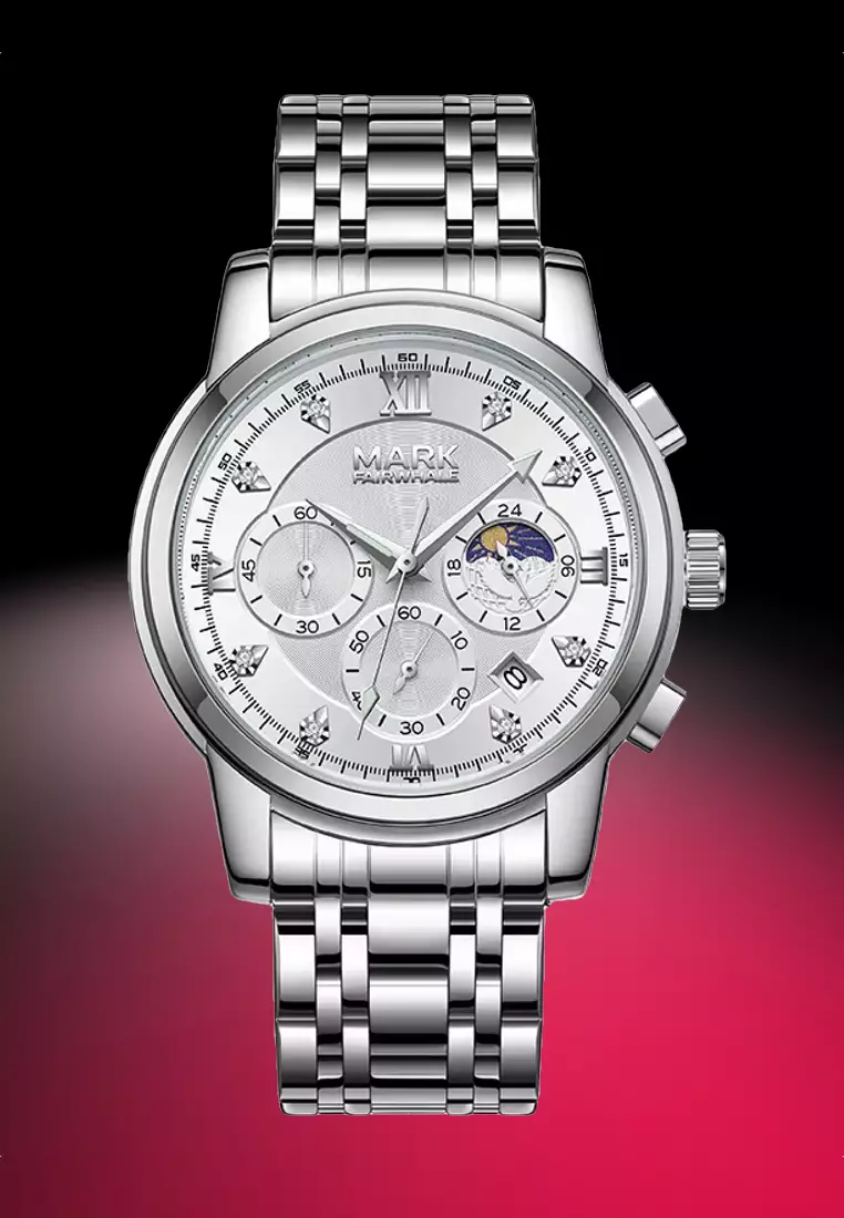 中性計時石英錶，銀色錶盤，40 毫米，鋼錶鍊