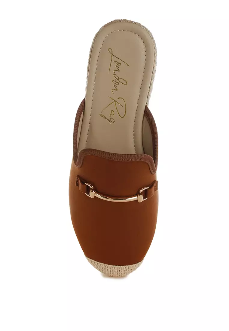 Horsebit Detail Espadrilles Mules In Brown