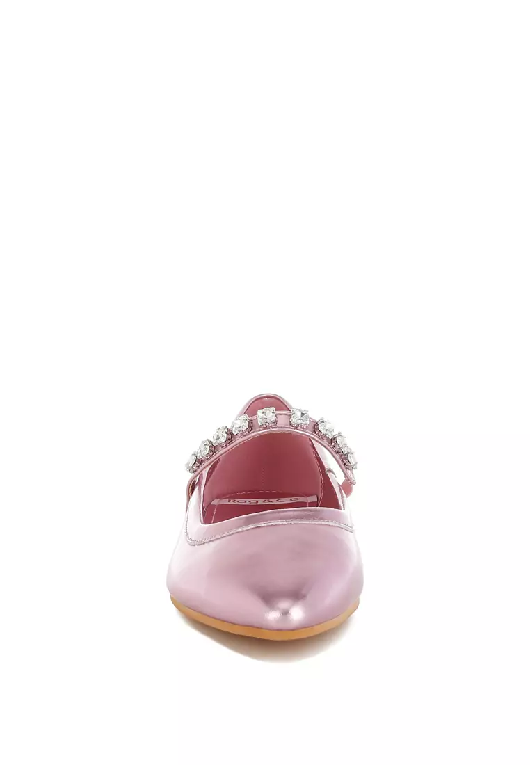 Metallic Mary Jane Ballerinas in Pink