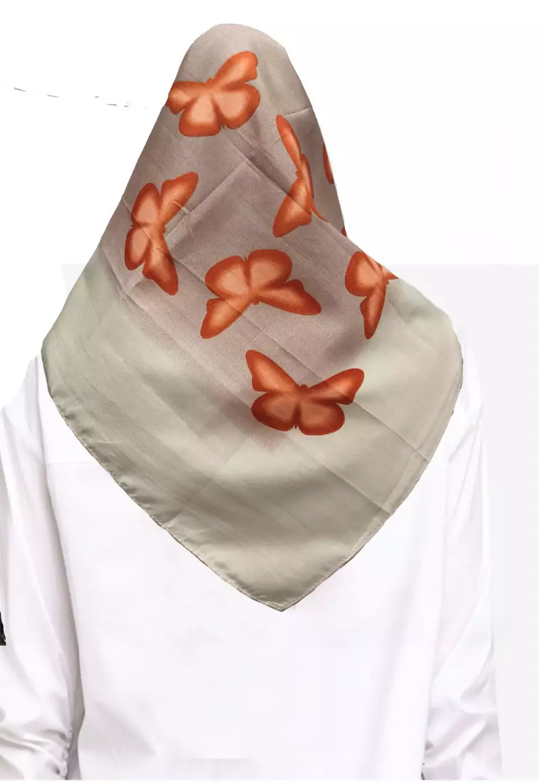 Hijab Segi Empat Wanita Kupu-Kupu Voal Square Scarf Wanita Mocca