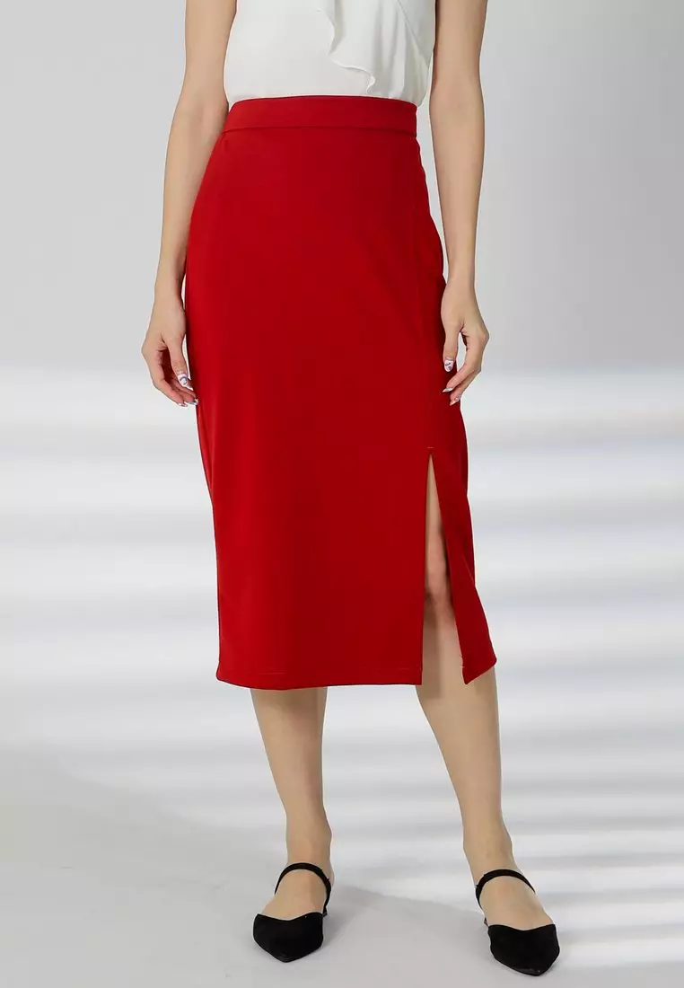 Kaci Split Thigh Skirt - Red