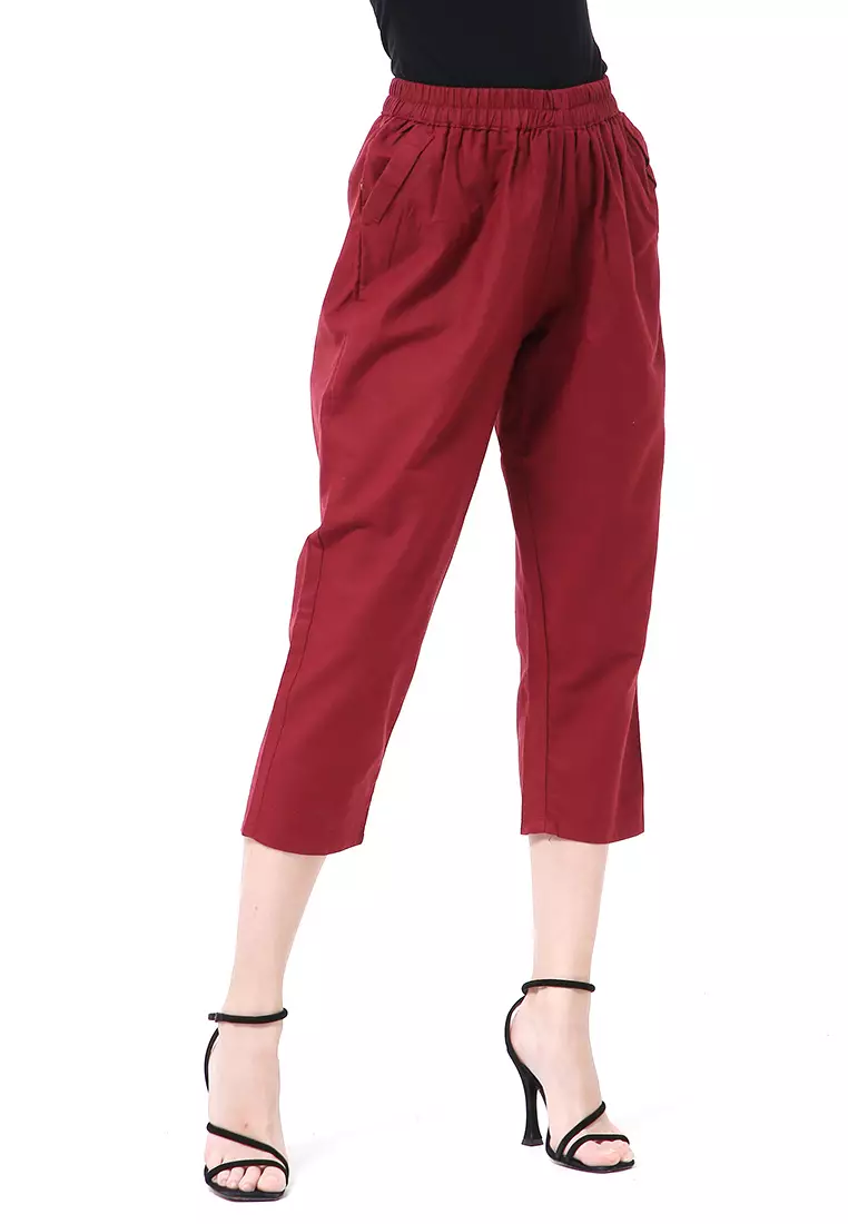 Stella Long Pants Celana Kulot Wanita Korean Style Material Linen ORIGINAL - Maroon