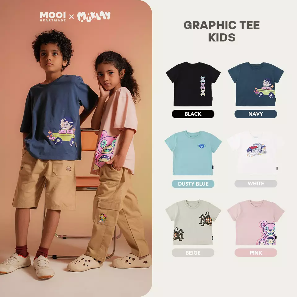 Mooi X Muklay Kaos Anak Unisex Graphic Tee Kids - Beige