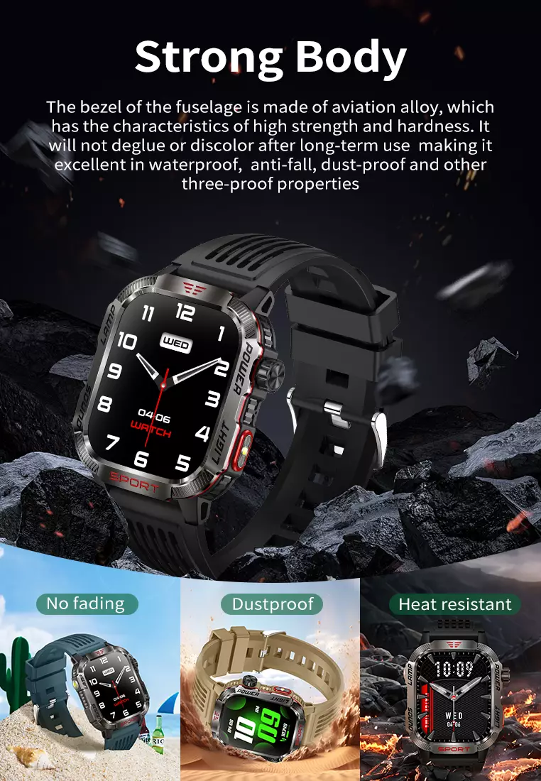 Smart Watch HT29 2.01 HD Large Screen Flashlight Compass function Health Monitoring Jam Pintar Khaki