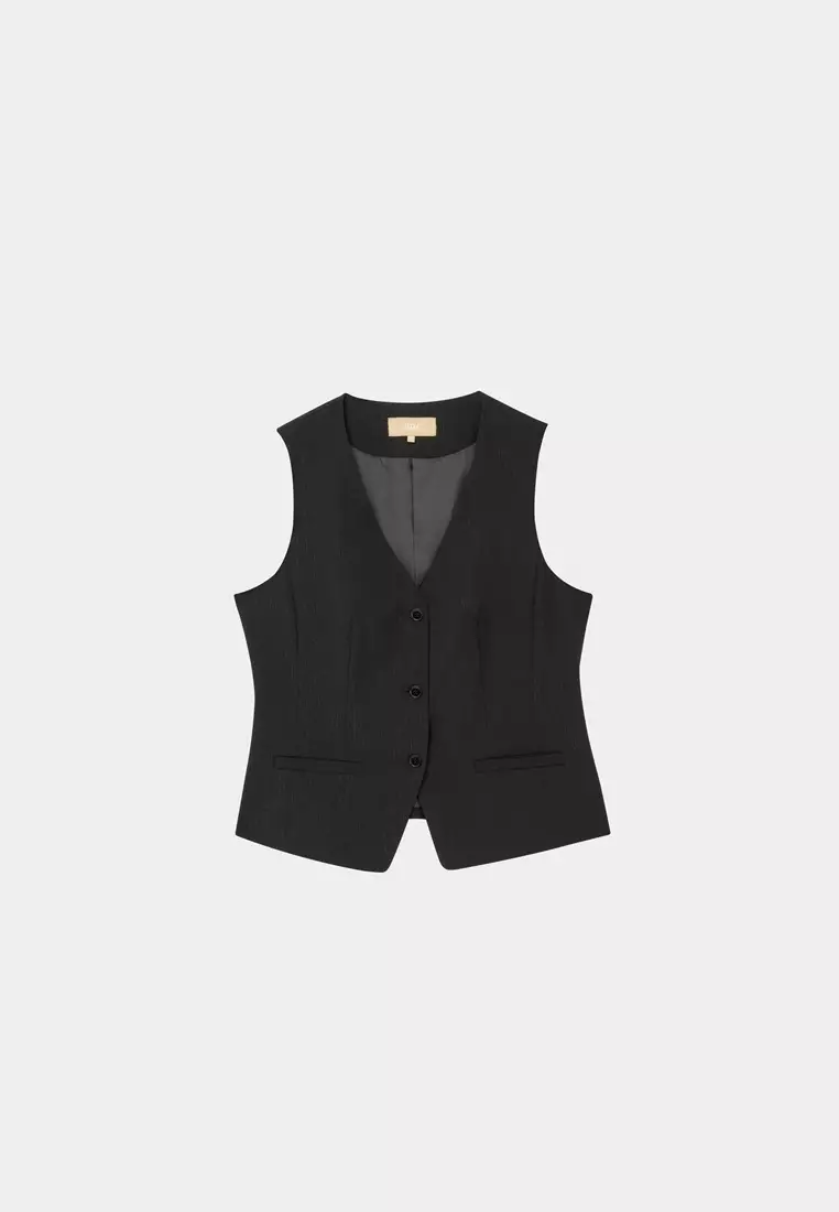Silver Metallic Thread Textured Black Waistcoat