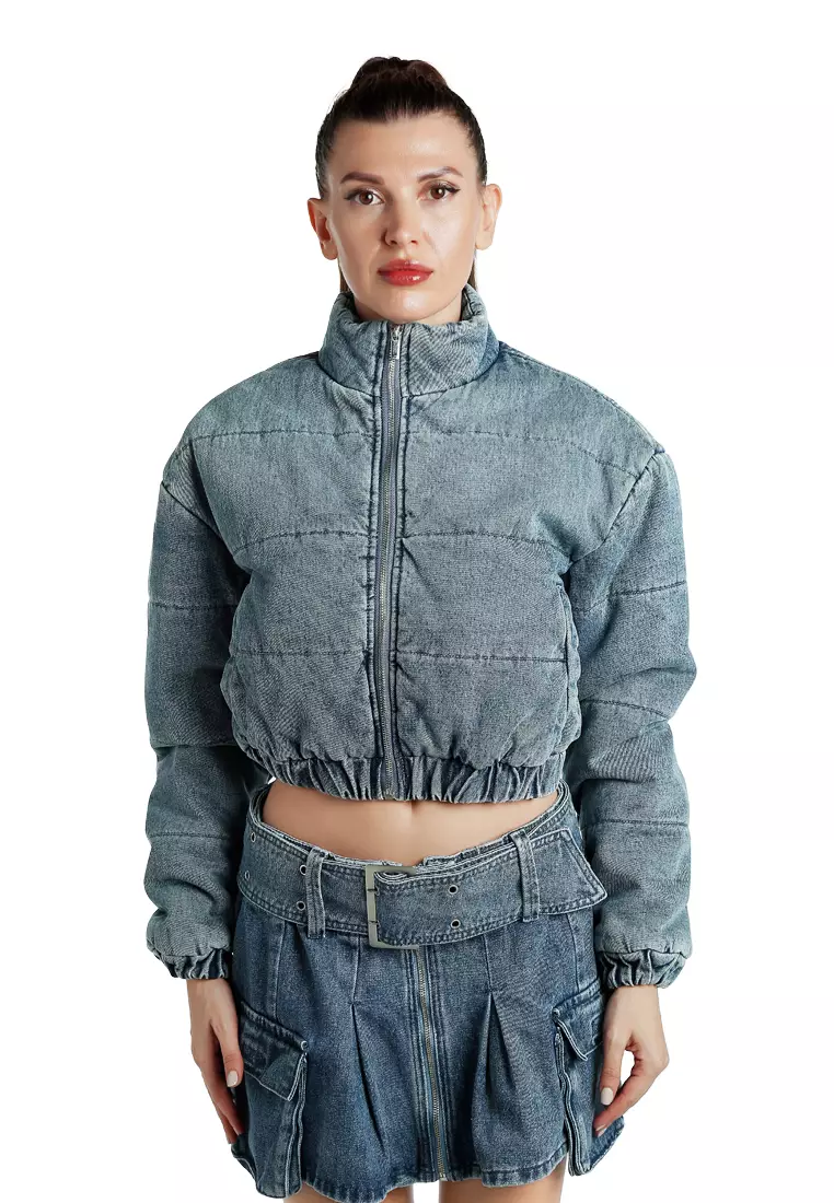 Jaket Pendek Denim Puffer Warna Biru