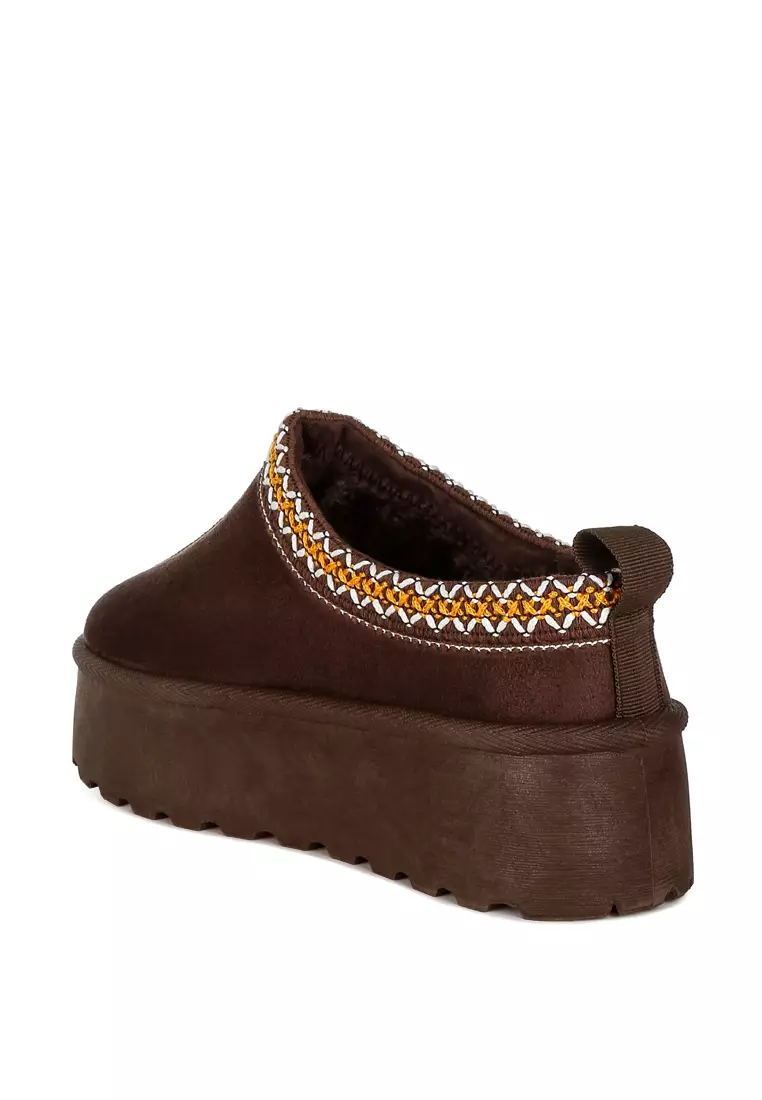 Embroidered Platform Classic Slip-On in Brown