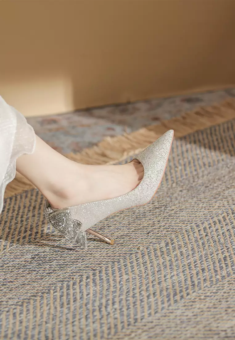 8CM Rosette Glett Leather High Heels Shoes IF855-1