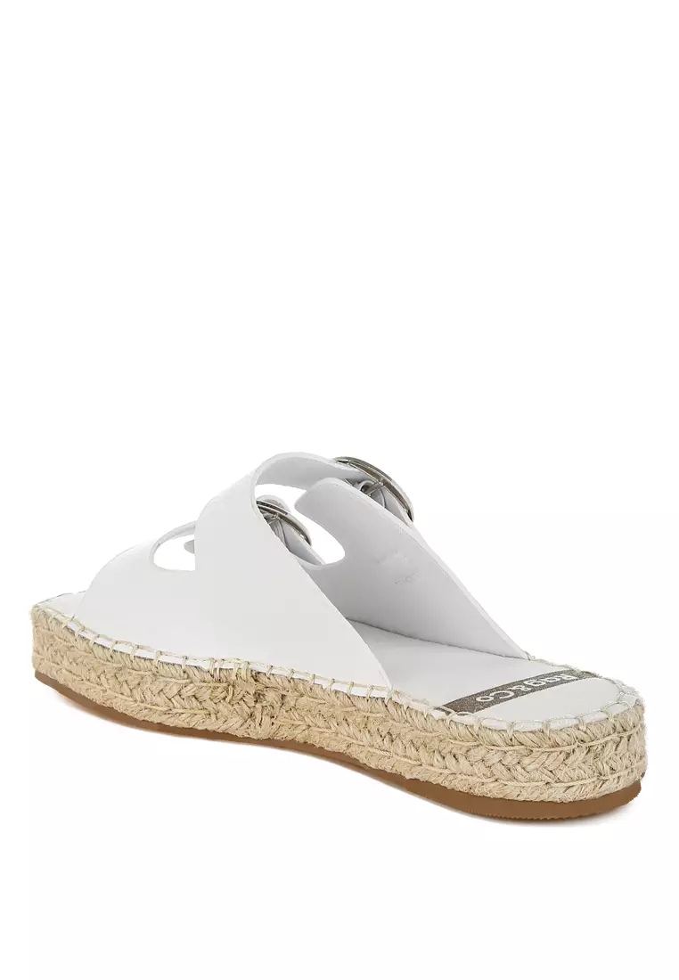 Sepatu Espadrilles Ujung Persegi Kulit Asli Lembut Warna Putih