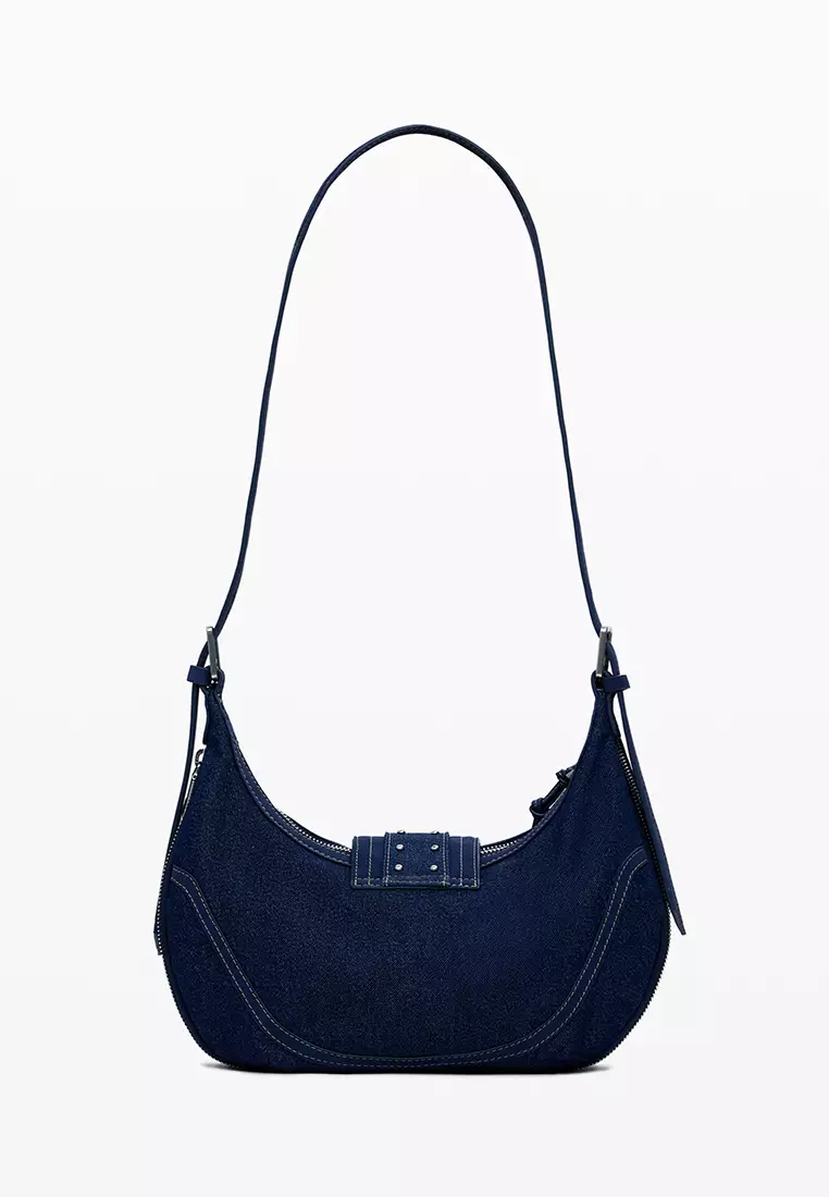 Medium denim bag with buckles