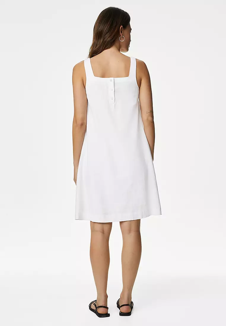 Linen Rich Square Neck Mini Shift Dress