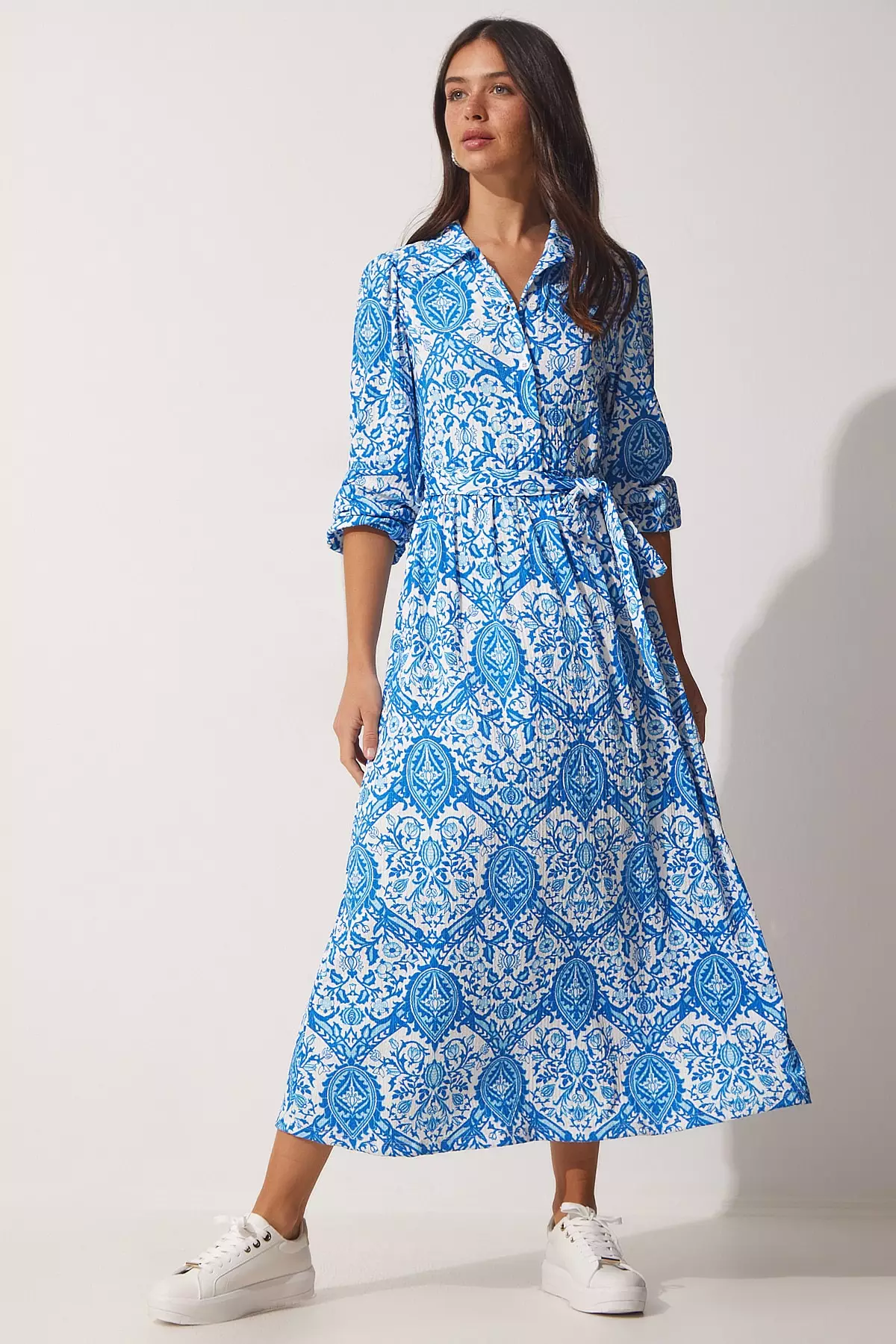 Patterned Long Summer Knitted Shirt Dress