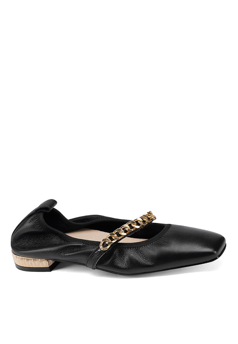 VANSA Fashion Square Toe Leather Chain Low Heel Shoes VSW-F370