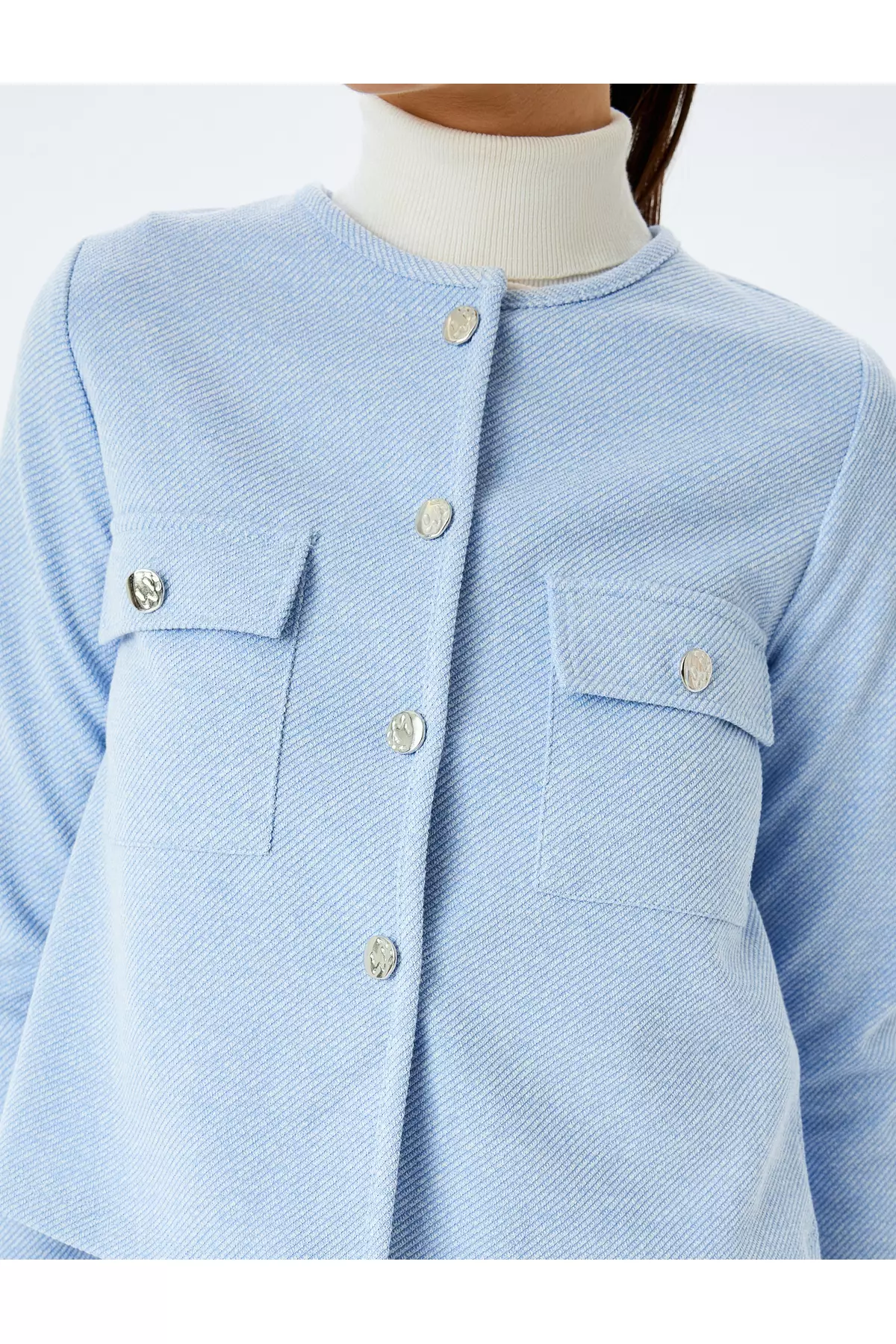 Long Sleeve Round Neck Crop Jacket With Applique Detail