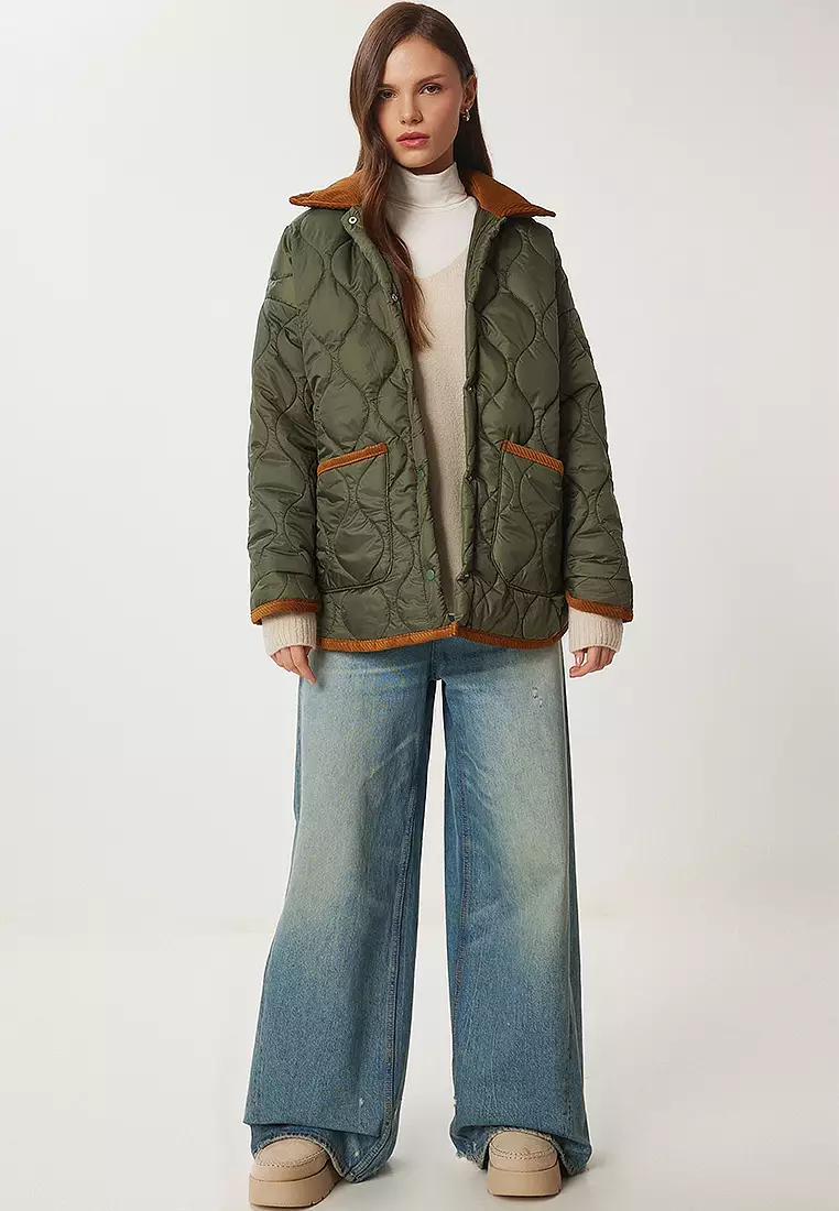 Polo Neck Pocketed Quilted Coat