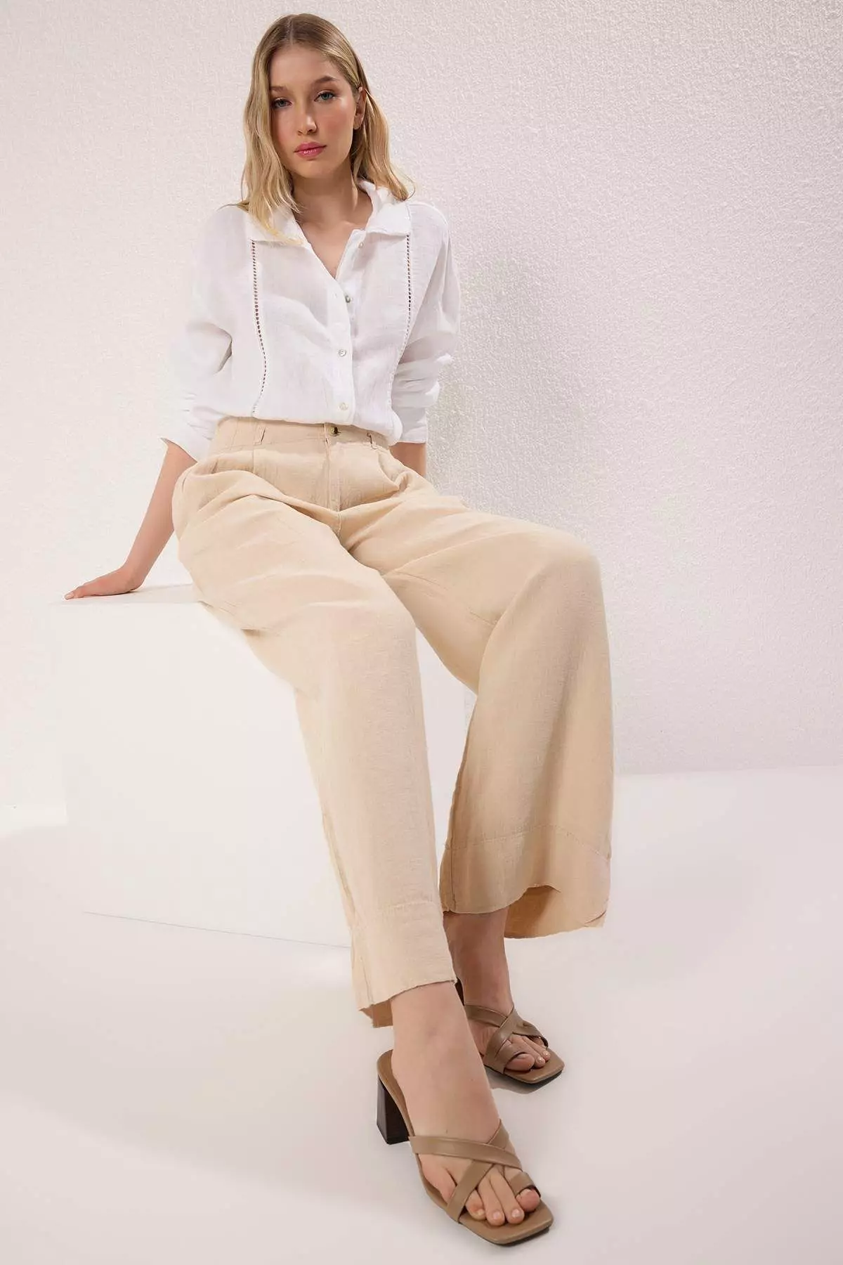 Mink Wooden Heel Detailed Women's Block Heels Slippers Takss25To00092