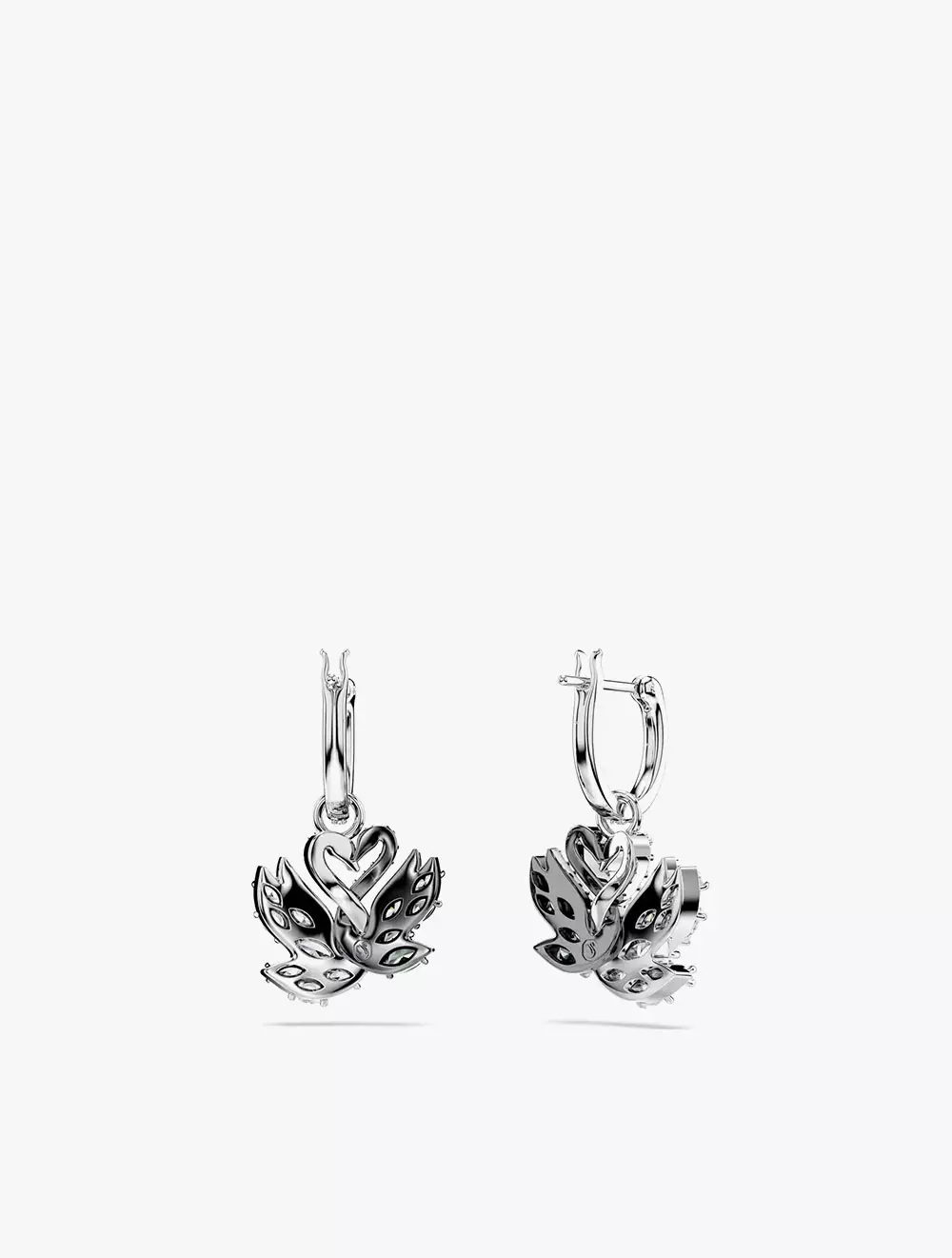 Swan Drop Earrings, Swan, Black, Mixed Metal Finish