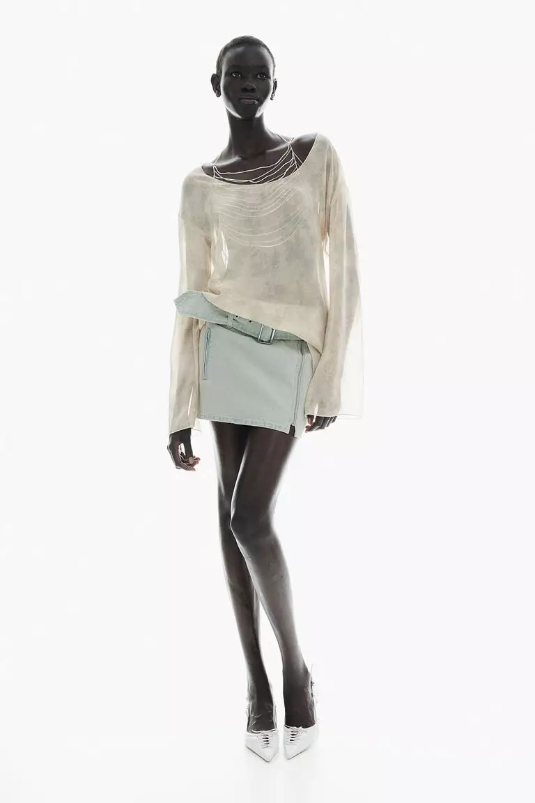 Asymmetric-hem chiffon top