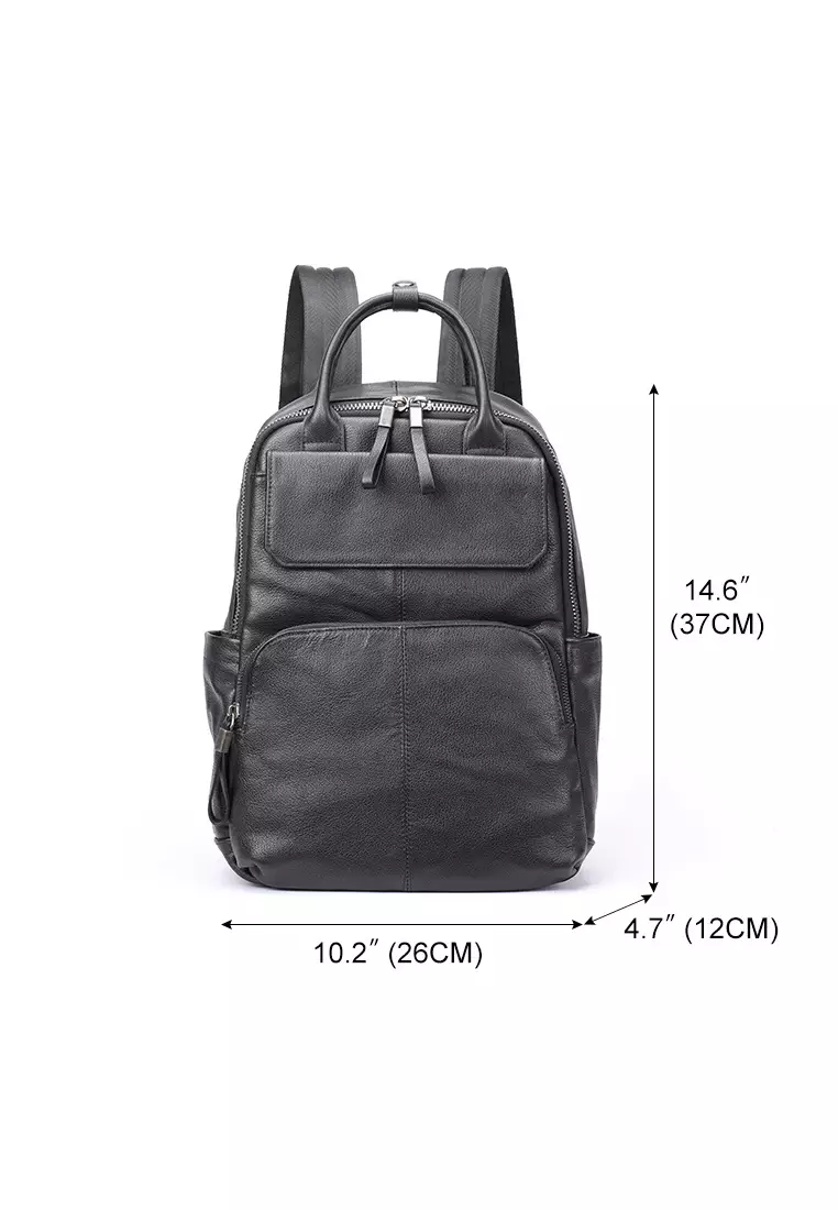 Men's Retro Plain Cow Leather Business Backpack