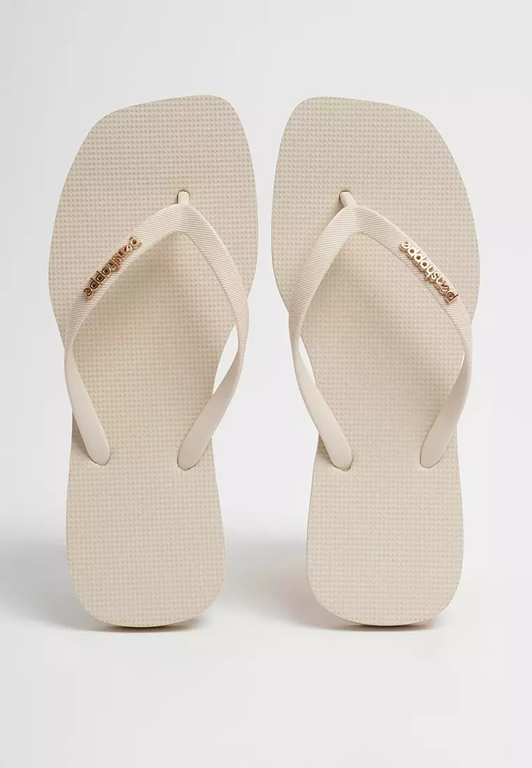 Women's Square Flip Flops With Metal Branding