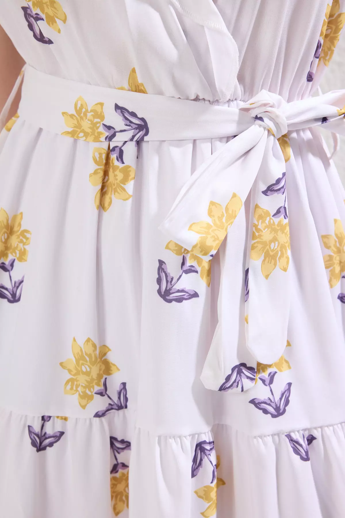 Yellow Belted Plain Skirt Opening at Waist Belted Lined Midi Woven Dress TWOSS24EL00914