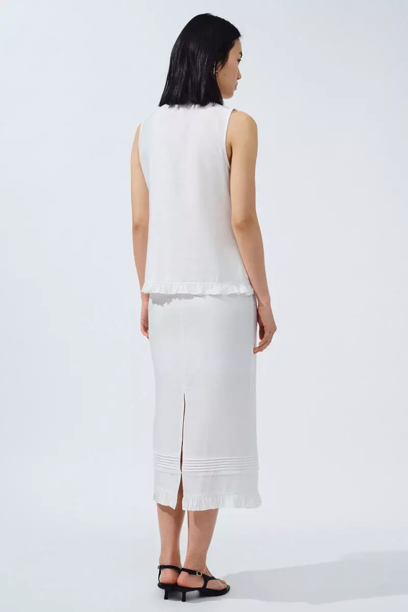 Frill-trimmed button-front blouse