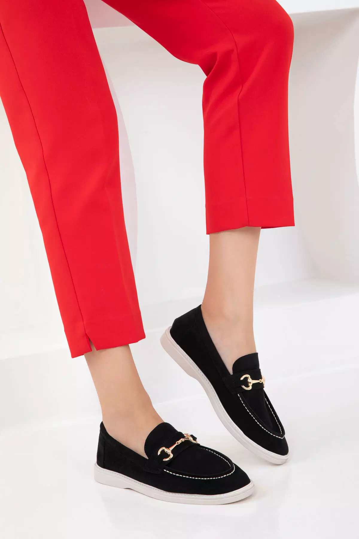 Black Suede Women'S Loafer Shoes 21048