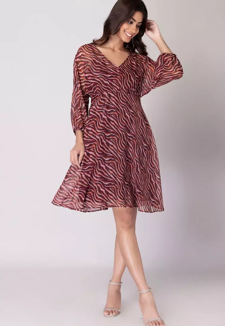 Ladies Dresses Animal Print Dress In Red Buy FabAlley Maroon