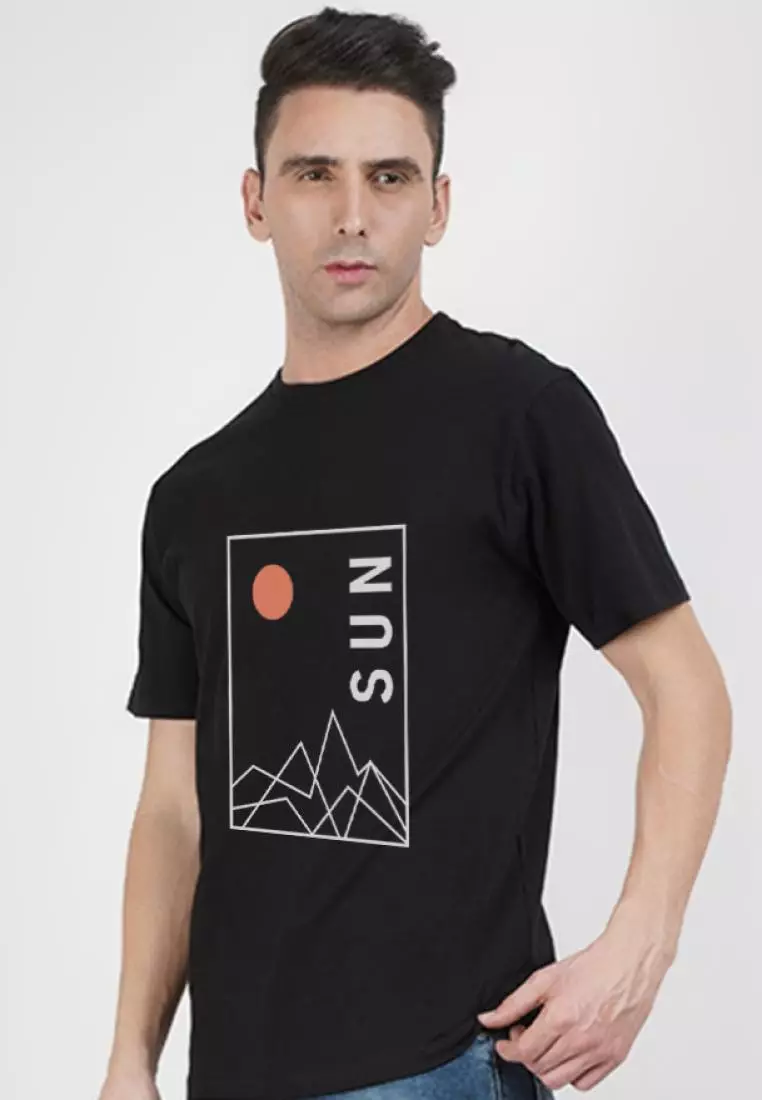 Rising Sun Graphic Black Cotton Short Sleeve Regular Fit Tee