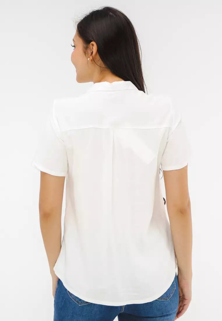 Woven Plain Rayon Short Sleeves Blouse