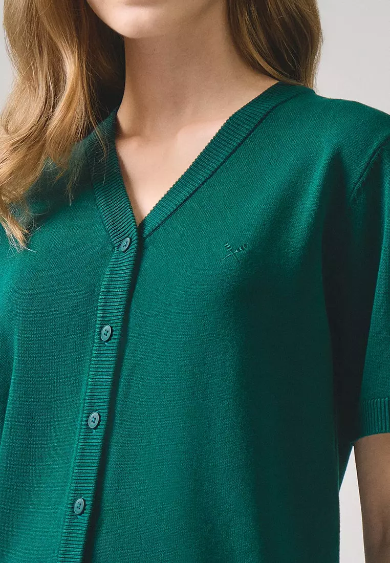 V-Neck Button Down Knit Top