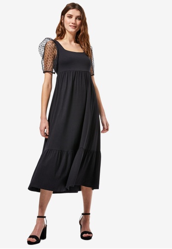 Buy Dorothy Perkins Black Organza Sleeve Tiered Midi Dress Zalora Hk