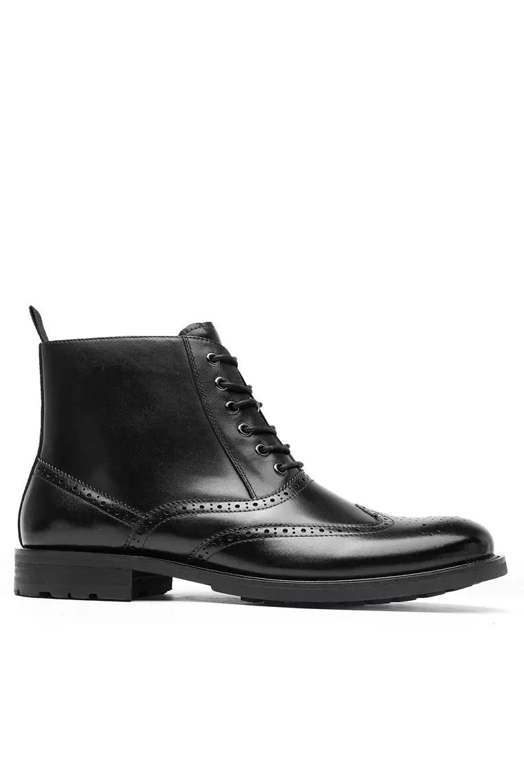 Mens black leather brogue boots on sale