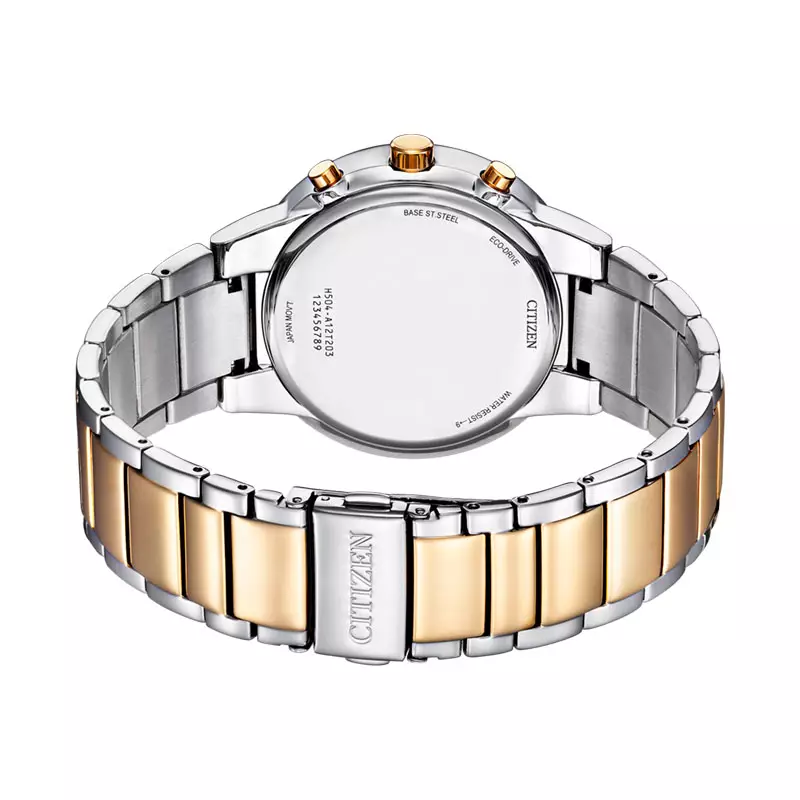 Jam Tangan Pria Citizen Eco Drive AT2244-84X Men Chronograph Green Dial Dual Tone Stainless Steel Strap