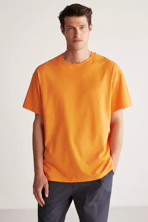 Jett Oversize Fit 100% Organic Cotton Thick Textured Crew Neck Orange T-Shirt