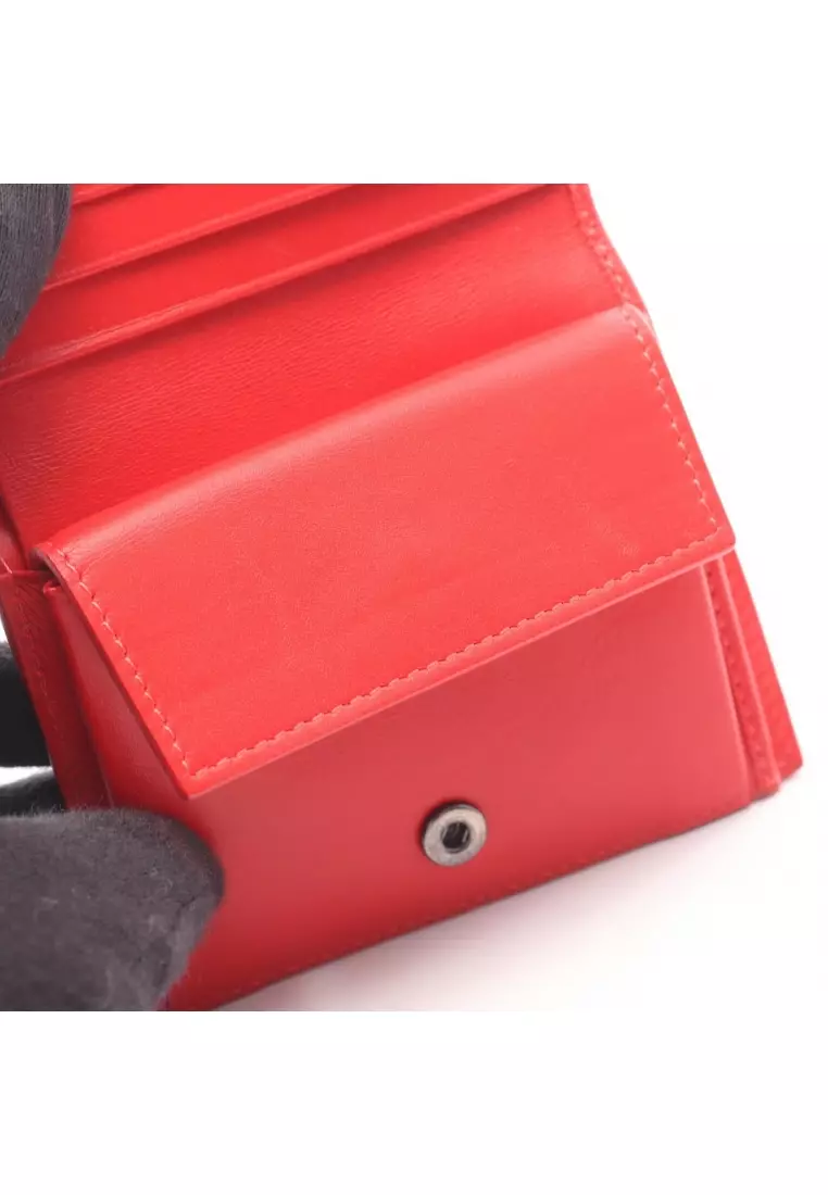 Pre-Loved CHRISTIAN LOUBOUTIN Bi-fold wallet leather black Red