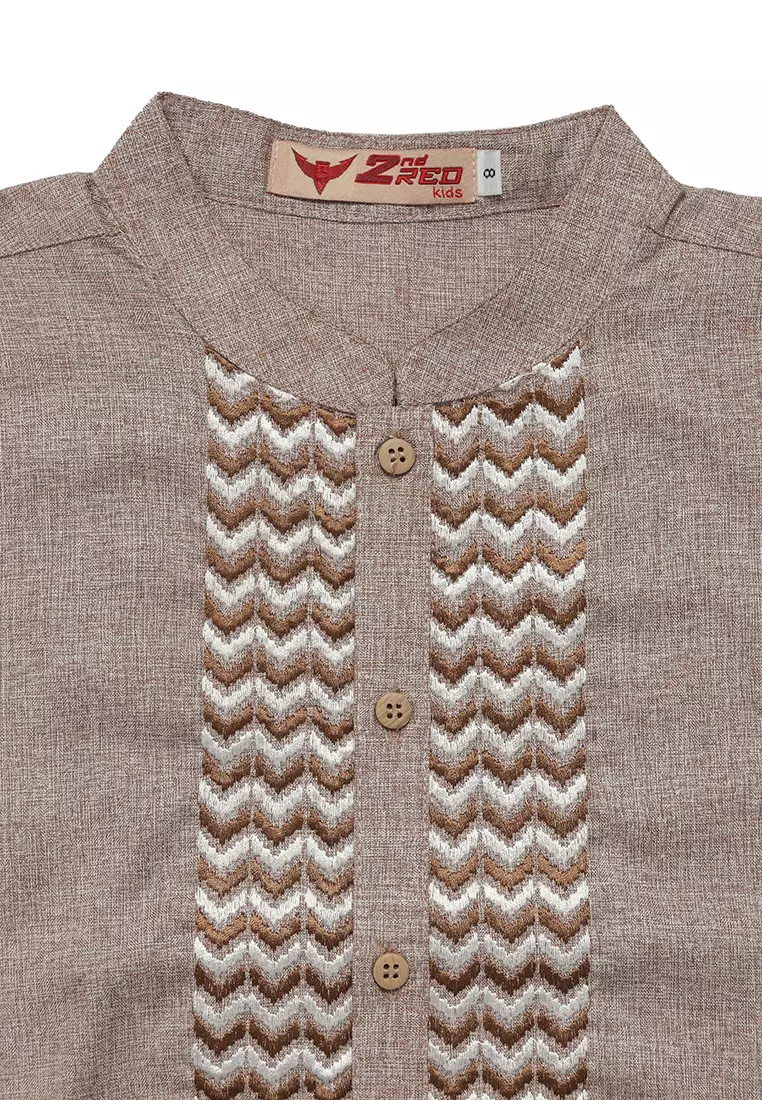 Baju Koko Anak Laki Bordir Ultra Brown Setelan - FOREVER