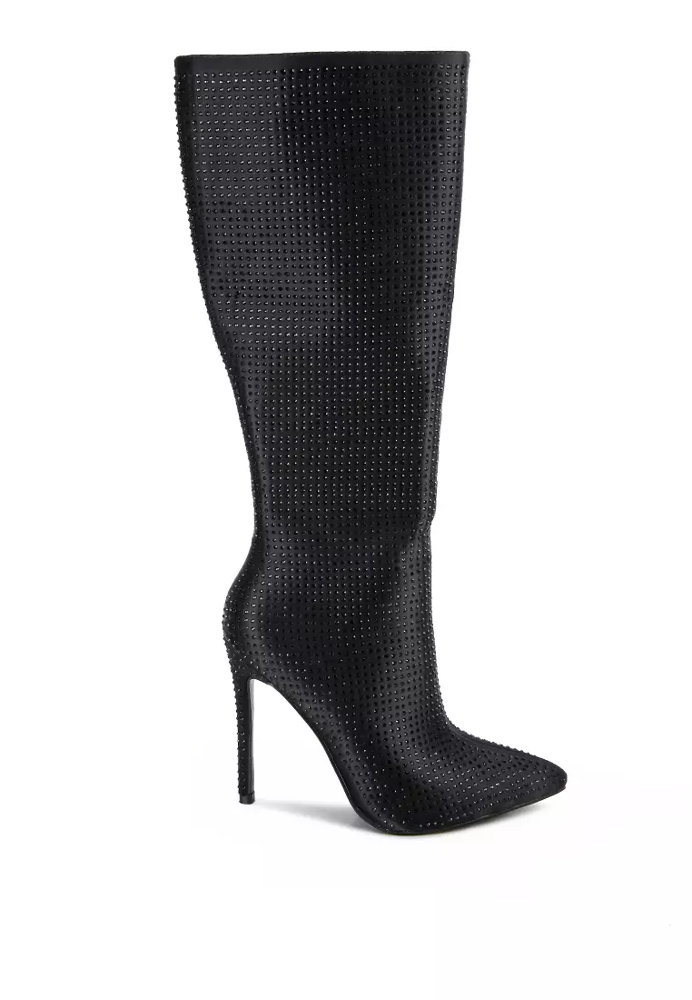 Discount on London Rag  shoes - SKU: Black Diamante Set High Heeled Calf Boot
