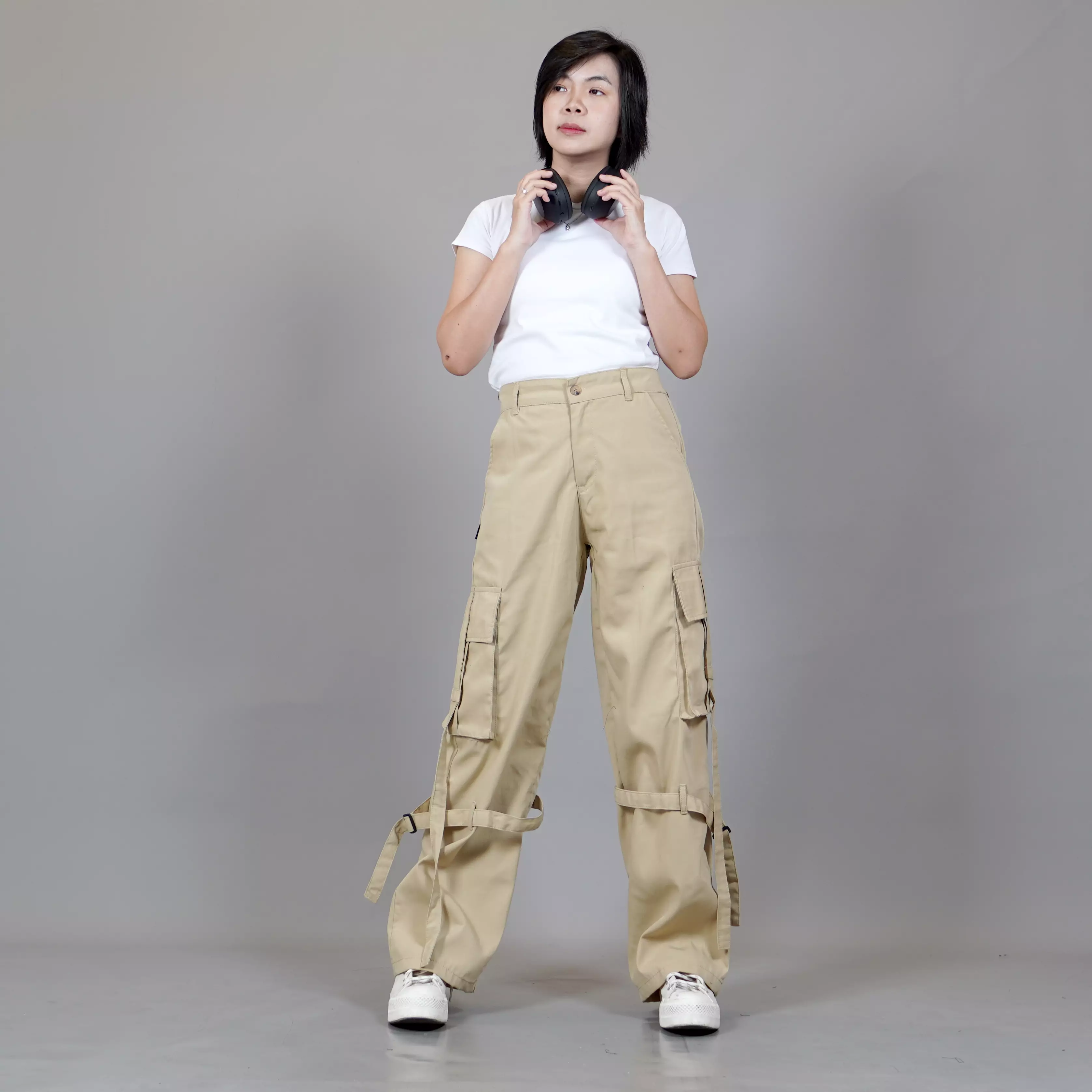  JEAN Celana Cargo Wanita Cargo Loose Pants Celana Cargo Loose Fit - KREM