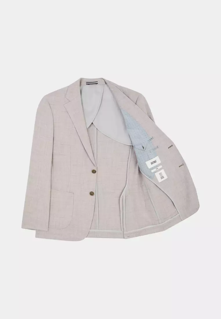 米色紋理修身版西裝外套(可機洗)