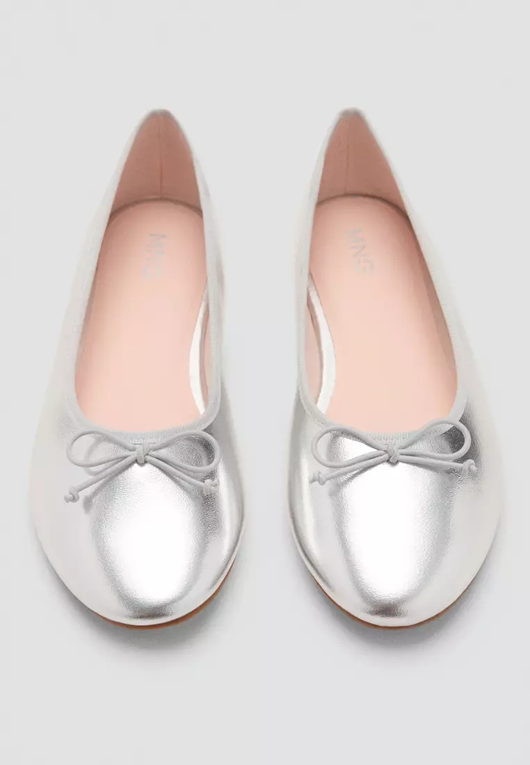 Metallic Ballet Flats With Bow