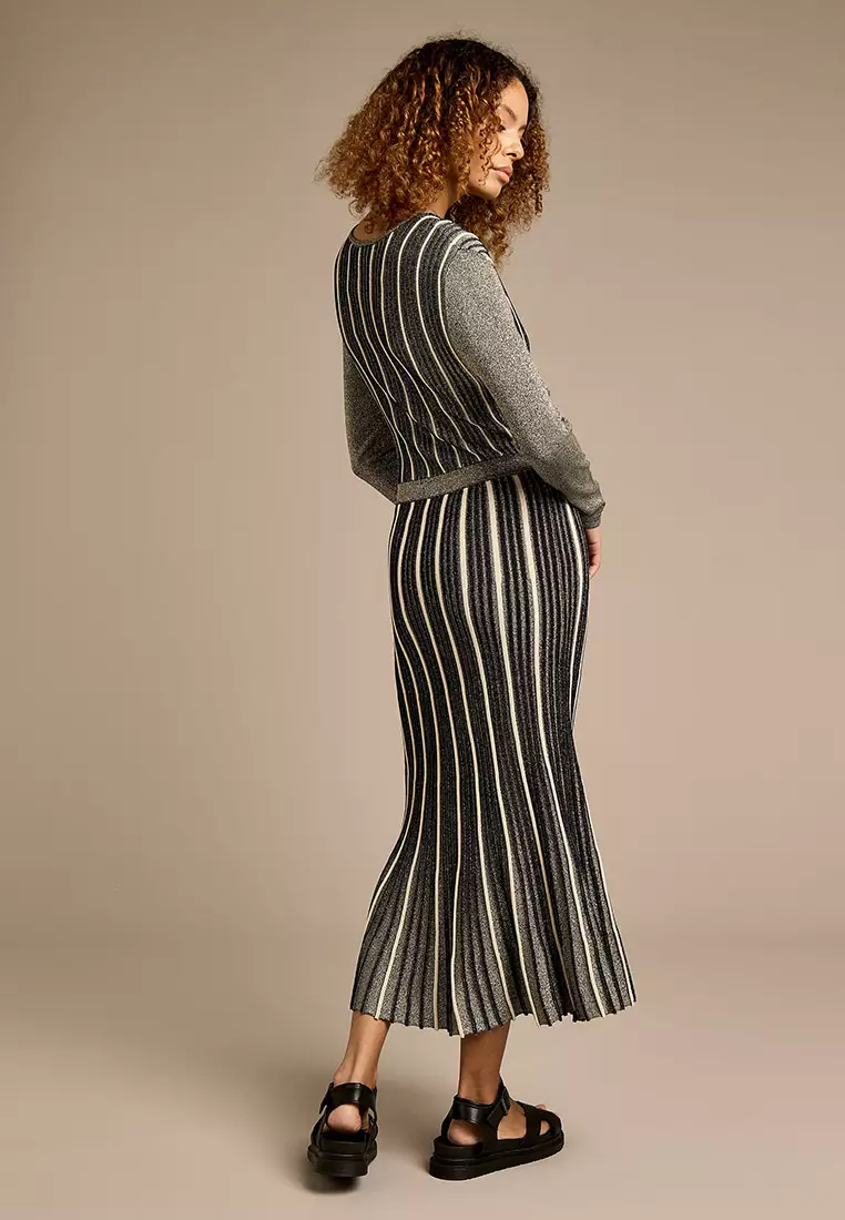 Eliza Striped Metallic Knitted Midi Dress